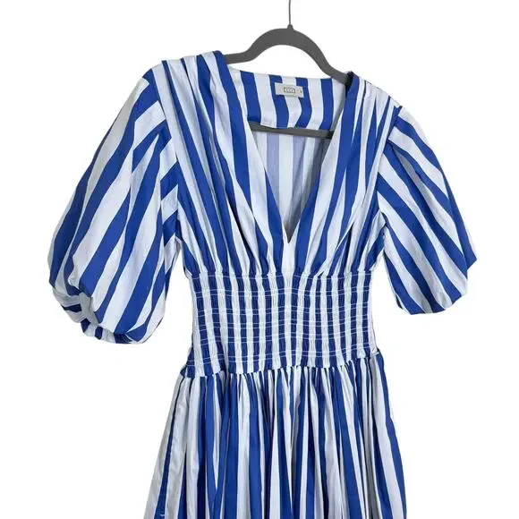 NEW AYR Extra Extra Maxi Dress Marais Blue Regatta Stripe Size XS Puff Sleeve - Picture 3 of 6